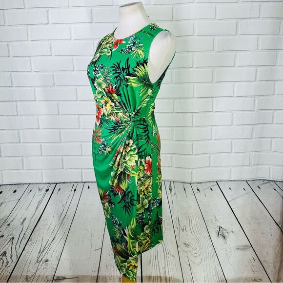Forever 21 Green Tropical Floral Print Mock Wrap Dress - Size XL - Picture 4 of 16